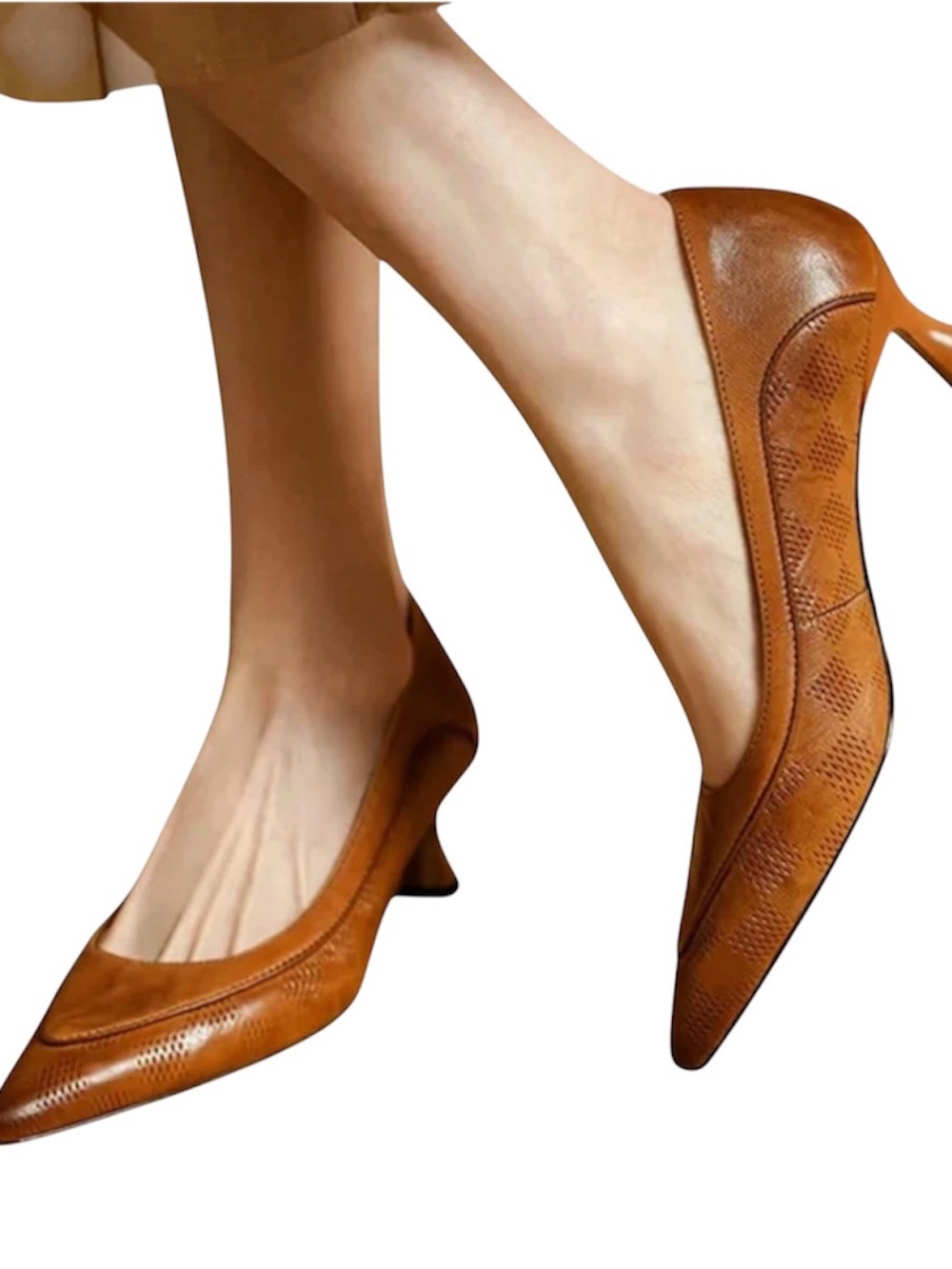 AMARA Leather Kitten Heel Pumps Brown Women’s US Size 8